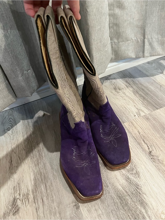 Olathe Boot Co. Shoes - Olathe Boot Co. Purple Suede Cowboy Boots with Tan Shaft